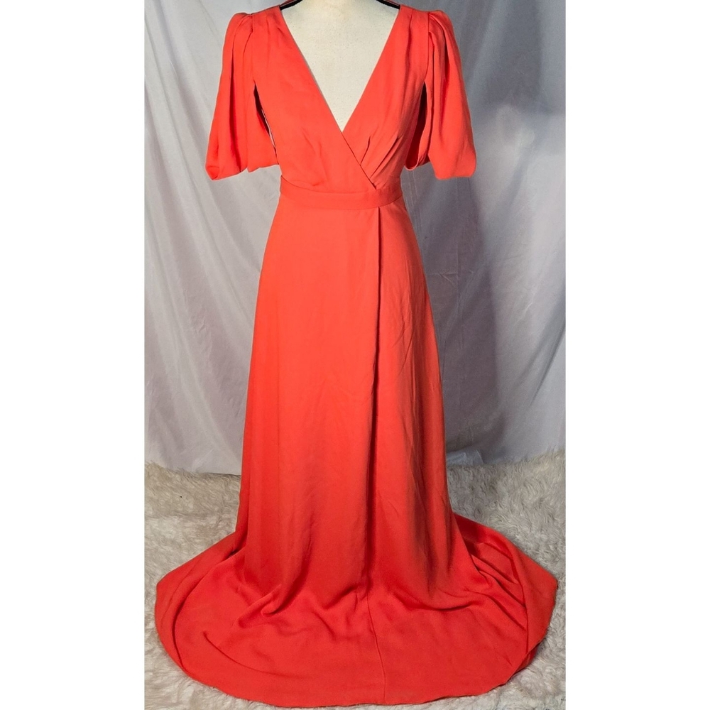 J Crew Felicity Dress Maxi Formal Gown Orange A Line Bridesmaid V Neck Long
